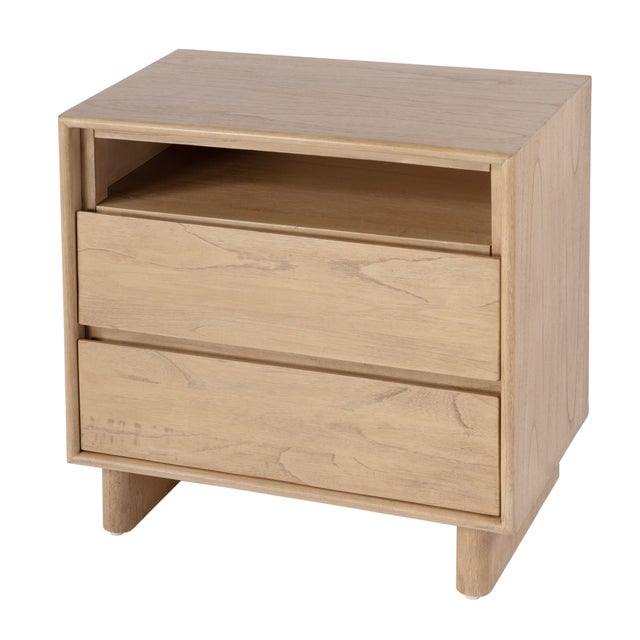 Mid-Century Modern Halmstad 24 in. W Wood Panel 2 Drawer Nightstand with Soft-Closing Drawers, Blonde Oak For Sale - Image 3 of 11
