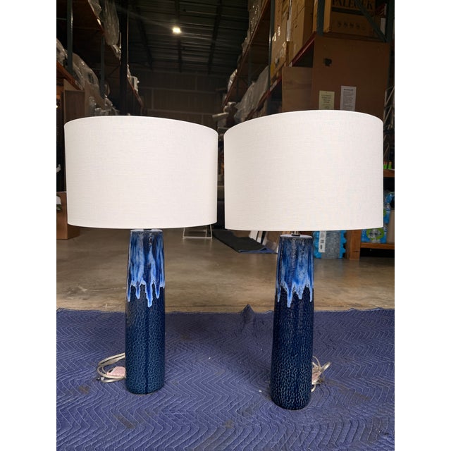 Contemporary Currey & Co. Blue Ceramic Table Lamp For Sale - Image 3 of 6