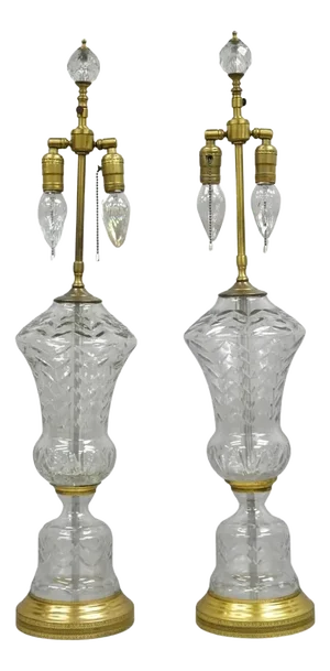 Vintage French Neoclassical Style Glass Urn Table Lamps Attr. Marbro - A Pair
