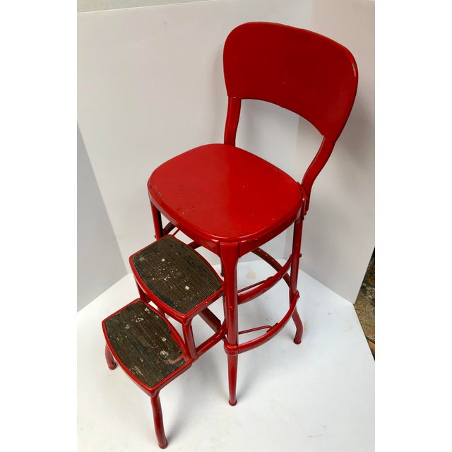 MidCentury Cosco Red Metal Kitchen Utility Stool Chairish
