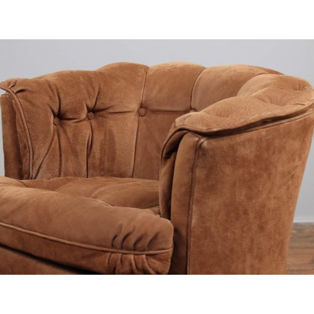 Mid 20th Century Pair of Mid 20th Century Full Grain Suede Leather Rolling Club Chairs For Sale - Image 5 of 13