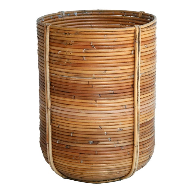 Rustic Mid 20th Century Handmade Reed Planter/ Basket For Sale - Image 3 of 7