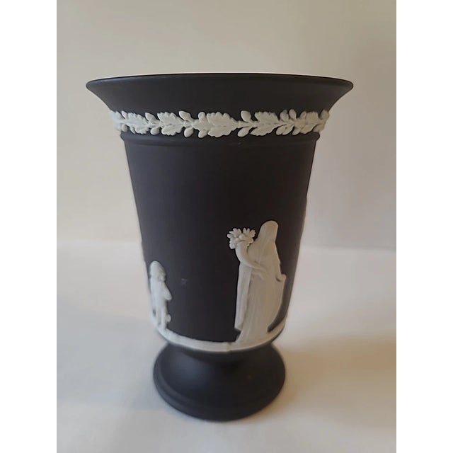 Wedgwood Vintage Wedgwood Black Jasperware Footed Vase For Sale - Image 4 of 7