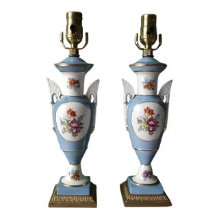 Pair of Vintage Porcelain European Neoclassical Urn Table Lamps For Sale