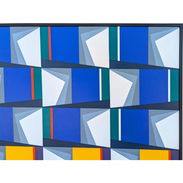 Textile Oswaldo Subero "Pintura Bidimensional No 896" Contemporary Geometric Blue & Yellow Abstract, 2003 For Sale - Image 7 of 12