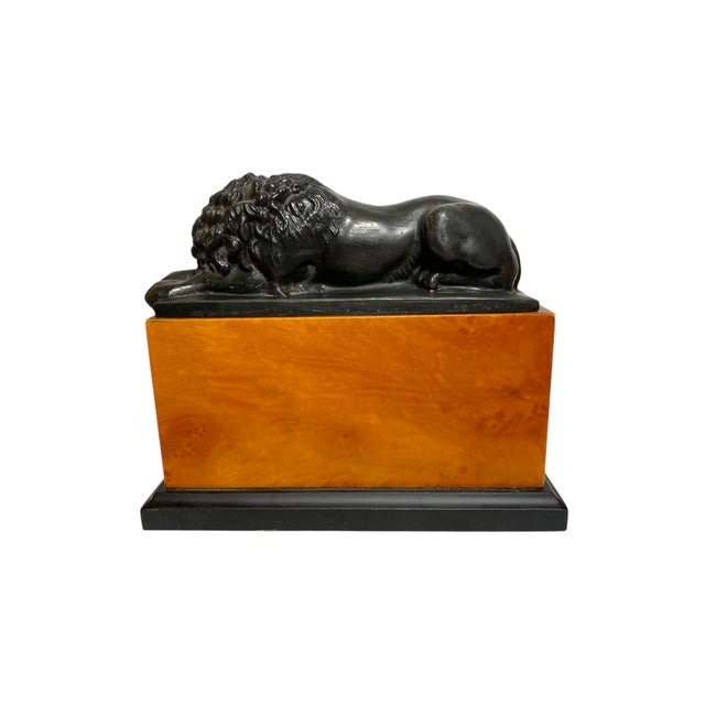 Neoclassical Bronze Lion Bookends Antonio Canova Style Cherry Wood Neoclassical Decor Vintage For Sale - Image 3 of 9