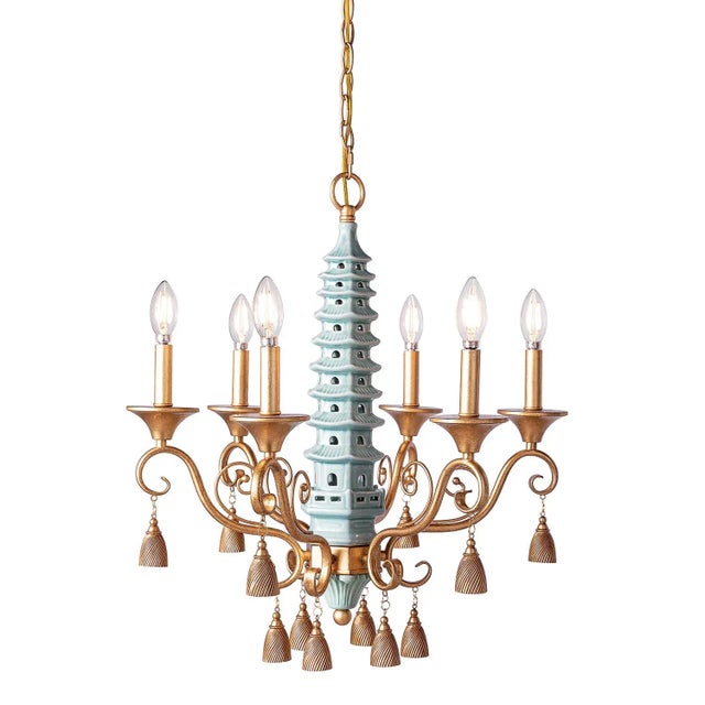 Chinoiserie Port 68 x Madcap Cottage Oh Pagoda Tassel Chandelier, Celadon For Sale - Image 3 of 3