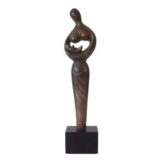 Modernist Abstract Brass Madonna and Child Sculpture For Sale