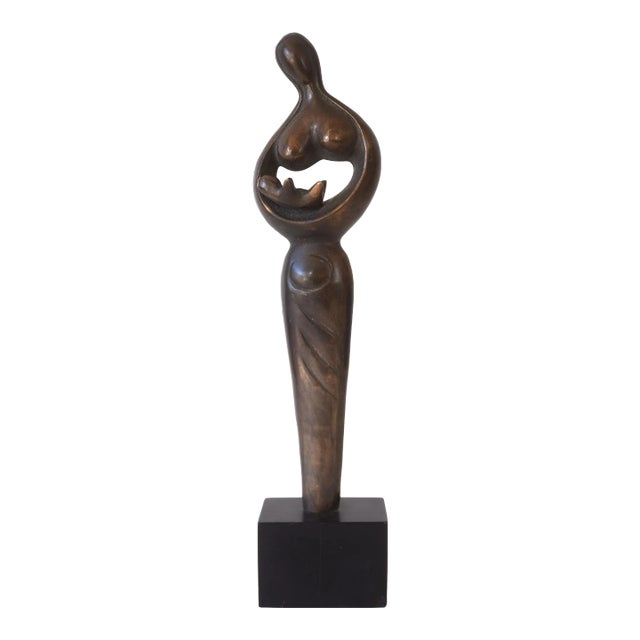Modernist Abstract Brass Madonna and Child Sculpture For Sale
