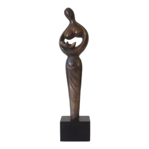 Modernist Abstract Brass Madonna and Child Sculpture