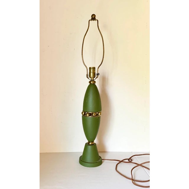 1950’s Mid-Century Modern Green and Gold Atomic Ceramic Lamp For Sale - Image 10 of 10