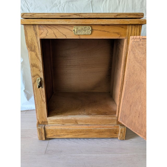 Wood Mid 20th Century "White Clad" Ice Box Table - Solid Oak With Swivel Top For Sale - Image 7 of 7