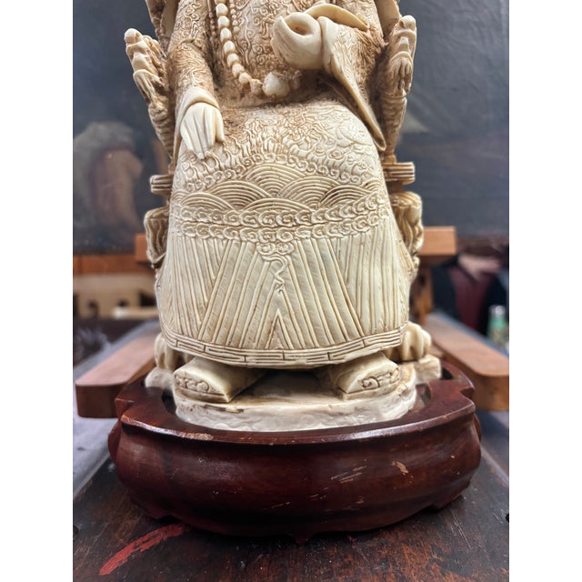 Plastic Chinese Empress Emperor Figurine Faux Ivory For Sale - Image 7 of 14