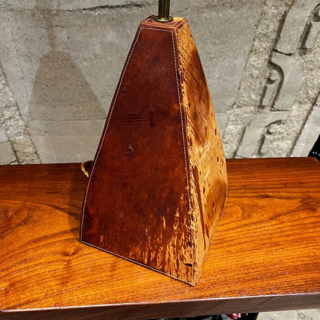 1970s Artistic Table Lamp Abstract Modern Leather Wrapped Metal For Sale - Image 10 of 11