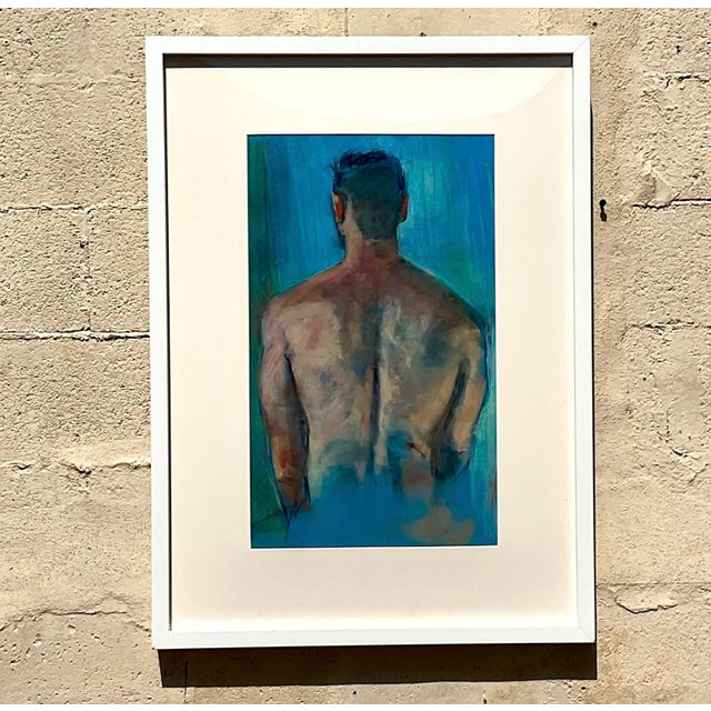 Vintage Boho Portrait of a Man Oil Pastel on Canvas For Sale - Image 9 of 12