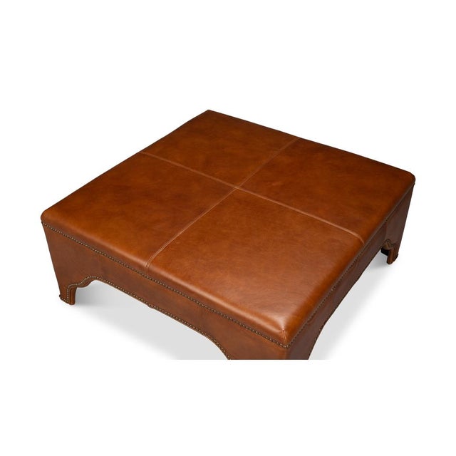 Brown Square Brown Leather Cocktail Ottoman For Sale - Image 8 of 12