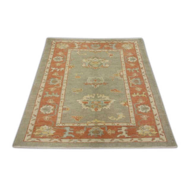 Early 21st Century Early 21st Century Turkish Gray & Red Handwoven Oushak Rug For Sale - Image 5 of 6