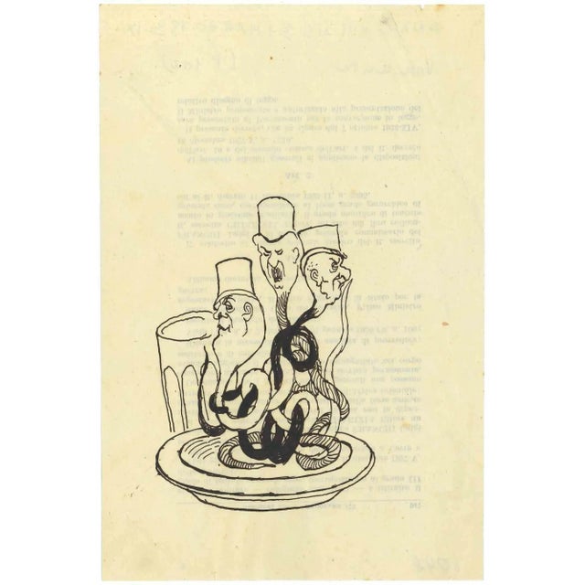 The Spaghetti with Politician Sauce is an original Drawing in pen on paper realized by Mino Maccari in mid 20th century....