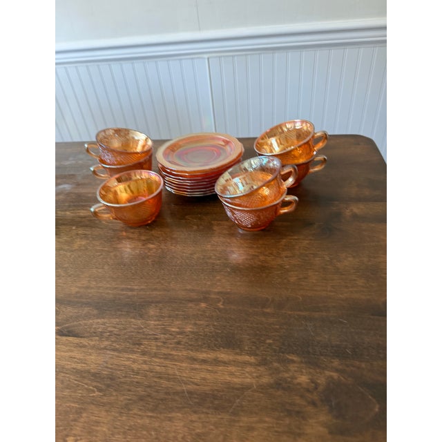 Federal Glass Early 20th Century Federal Glass Normandie Bouquet Lattice Iridescent Depression Glassware Set - Set of 15 For Sale - Image 4 of 12