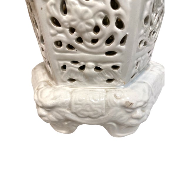 Chinese Style Blanc De Chine Porcelain Lamp Foo Dog Handles Lantern Made in Italy Decor Vintage Chinoiserie For Sale - Image 10 of 18