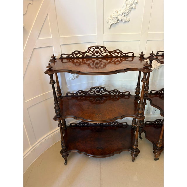 Antique Victorian Burr Walnut Whatnots, 1860, Set of 2 For Sale - Image 11 of 13