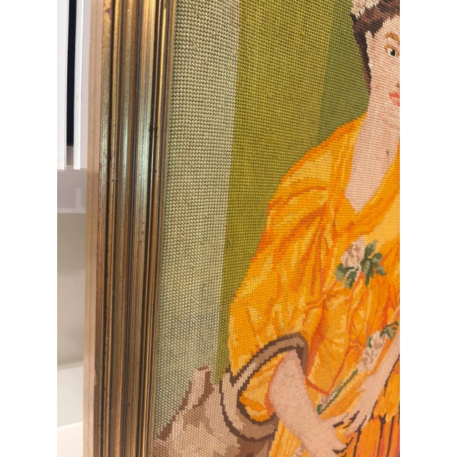 Vintage Framed Needlepoint Portrait of Woman in Golden Dress For Sale - Image 10 of 12