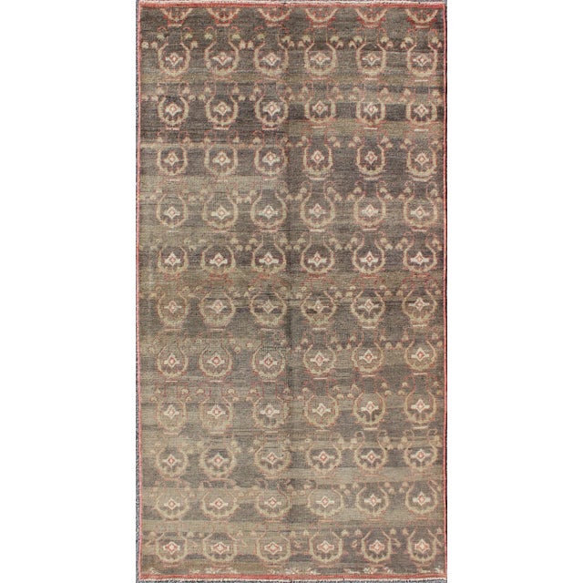 Gray Gray Background Vintage Turkish Oushak Rug With All-Over Design in Red and Green For Sale - Image 8 of 8