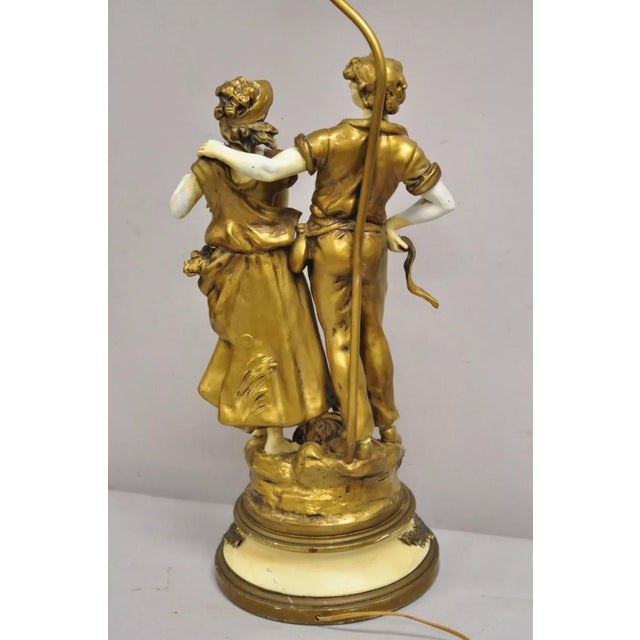 Antique French Renaissance Moreau Figural Metal Table Lamp, Wife & Farmer For Sale - Image 10 of 12