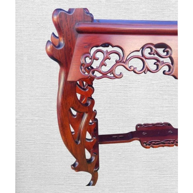 Chinoiserie 1980s Asian Mahogany Chinoiserie Bowed Lace Fretwork Swan Console Table For Sale - Image 3 of 8
