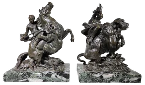 Amazon on Horseback Attacked by a Tiger by August-Karl-Edouard, 1900s, Set of 2