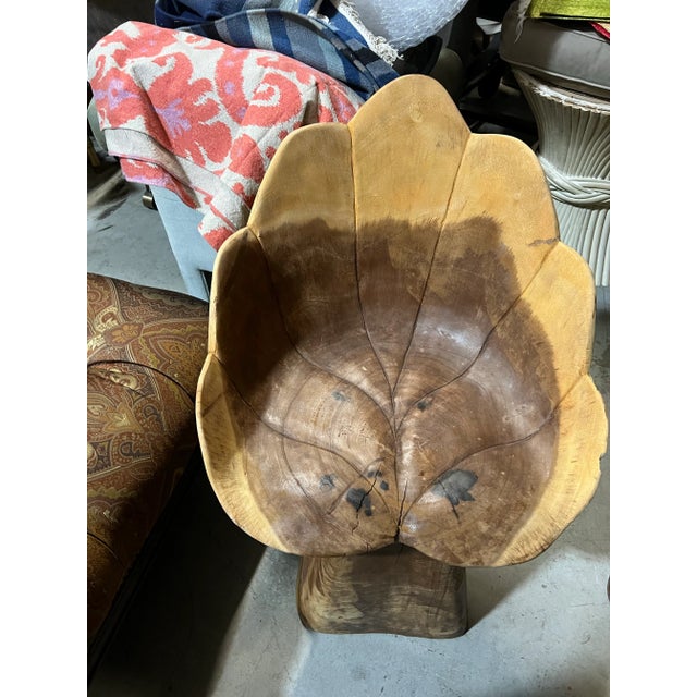Mid-Century Modern 1970s Wooden Carved Leaf Chair For Sale - Image 3 of 4
