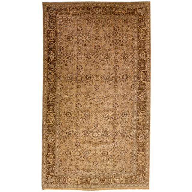 Brown 1920s Oversize Antique Tabriz Handmade Allover Designed Brown Persian Wool Rug For Sale - Image 8 of 8
