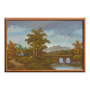 Mid Century Landscape With Stone Bridge