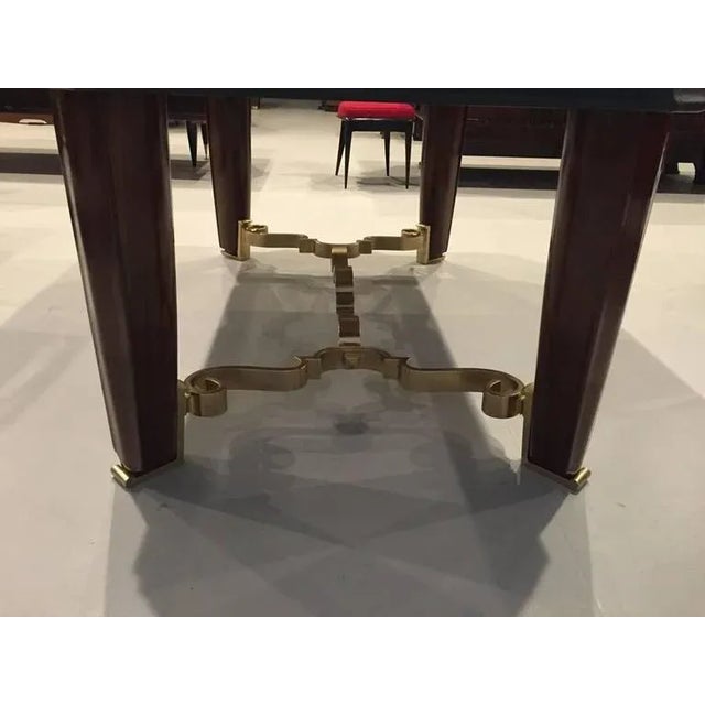 1940s French Art Deco Dining Table With Marble Top and Gold Hardware For Sale - Image 5 of 7