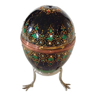 Elegantly Enameled Easter Egg Box on Footed Stand For Sale
