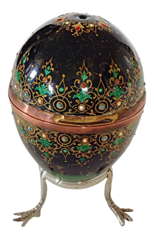Elegantly Enameled Easter Egg Box on Footed Stand