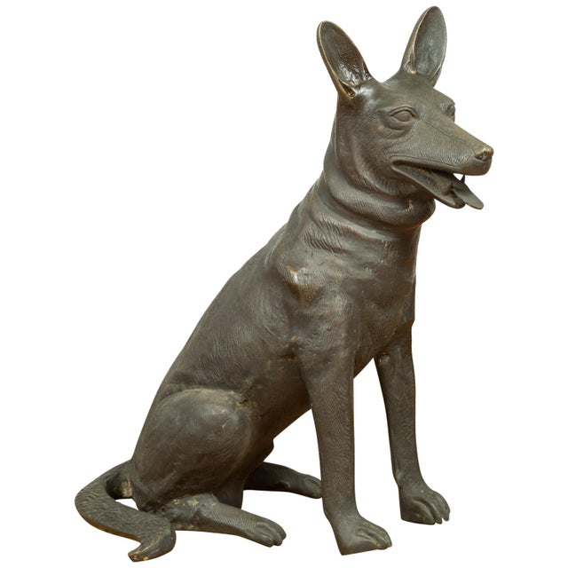Contemporary Bronze Sculpture Depicting a German Shepherd with Dark Patina For Sale - Image 12 of 12
