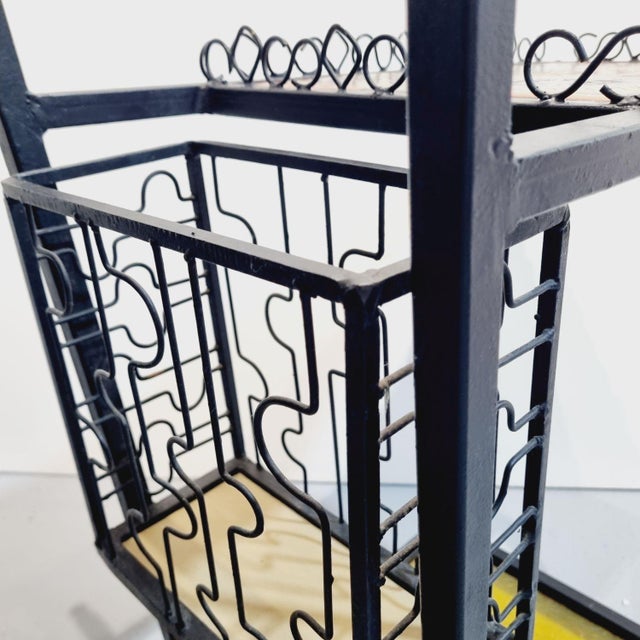 Vintage Mid-Century Wrought Iron Bar Cart with Ceramic Tile Top, 1960s For Sale - Image 3 of 11