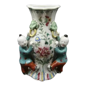 Antique 1765 Chinese Export Qianlong Porcelain Wall Pocket Vase - A Pair