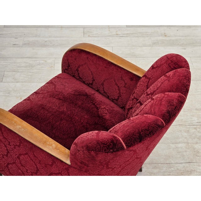 Danish Armchair in Cherry-Red Furniture Velour, 1960s For Sale - Image 16 of 18