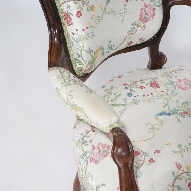 Antique Pair Victorian Carved Rosewood Parlor Arm Chairs, Circa 1890 For Sale - Image 11 of 18
