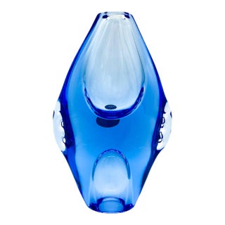 20th Century Zelezny Brod Sklo Czech Blue Art Glass Vase For Sale