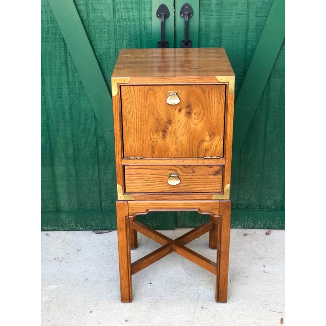 Vintage Hickory Manufacturing Mid Century Modern Oak One Drawer Storage Cabinet W Brass Corners Chairish