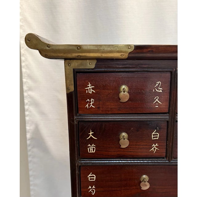 Ethan Allen Stunning Vintage Late 20th Century Asian Ten-Drawer Apothecary Medicine Cabinet Chinoiserie Style for Ethan Allen For Sale - Image 4 of 15