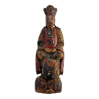 Antique Chinese Polychrome Carved Wood Amitayus Buddhist Devotional Figure For Sale