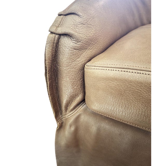 Pair of Taupe Leather, Skirted Slip-Covered Verellen Chairs on Casters For Sale - Image 11 of 14