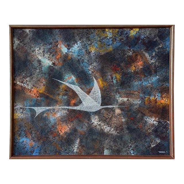 Original Leonardo Nierman Painting Bird in Flight Large 1959 Oil on Masonite Modernist Statement Piece - 50” X 41” For Sale