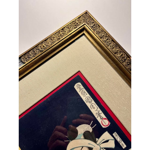 Original 19th Century Toyohara Kunichika Japanese Woodblock Print Triptych Framed For Sale In Los Angeles - Image 6 of 8