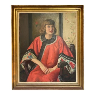 “The Mandarin Robe” Portrait Oil Painting on Canvas by Margaret Fitzhugh Browne, Circa 1920 For Sale