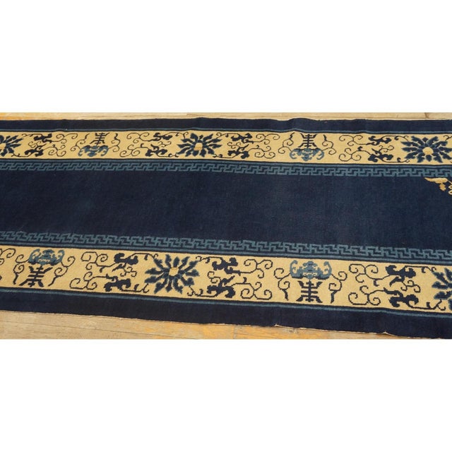 Navy Blue Navy Blue Classic Greek Key Antique Peking Chinese Knotted Hallway Runner Rug For Sale - Image 8 of 10